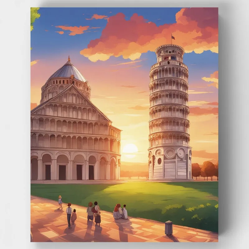 Atardecer en Pisa - Kit de pintar por números - Lienzo Enrollado / 24 Colores Oferta