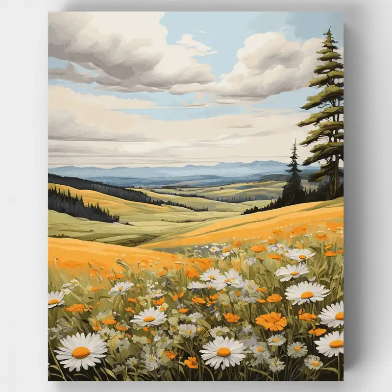 Serenidad del Prado Dorado - Kit de pintar por números - Lienzo Enrollado / 24 Colores Premium