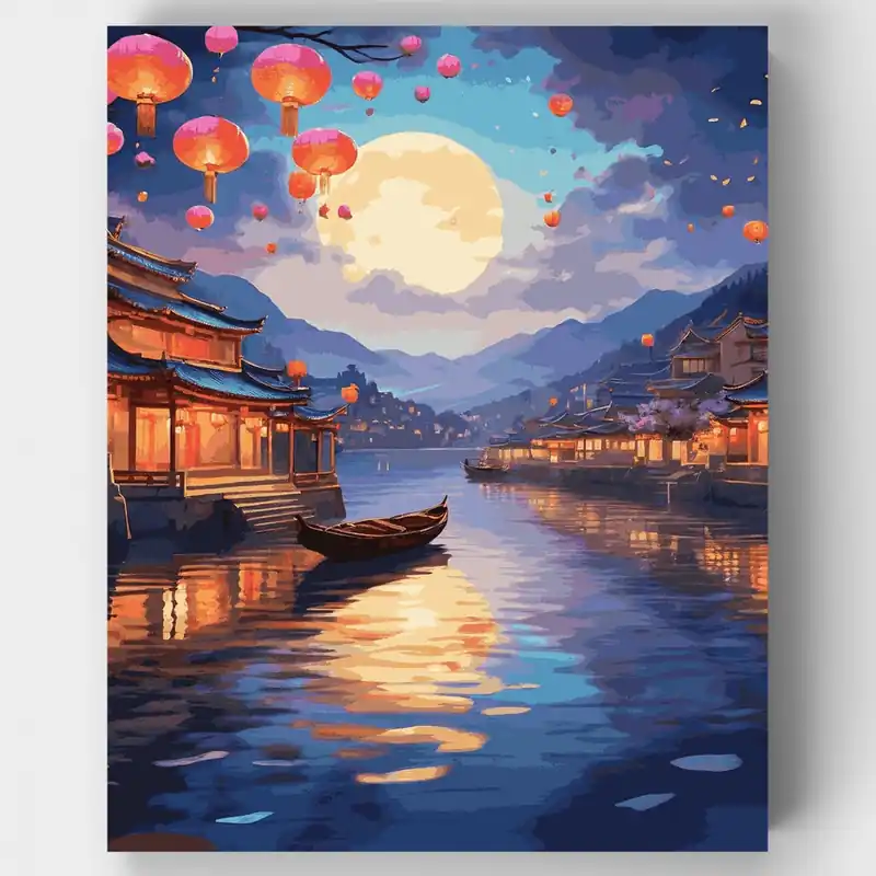 Serenidad a la Luz de la Luna - Kit de pintar por números - Lienzo Enrollado / 24 Colores Bestseller