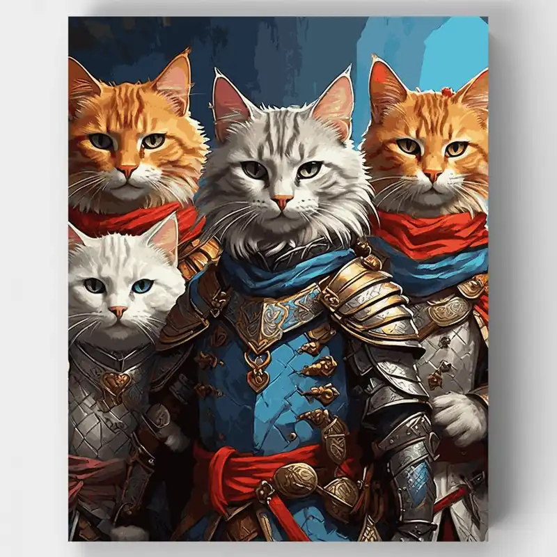Gatos Caballeros Nobles - Kit de pintar por números - Lienzo Enrollado / 24 Colores Popular