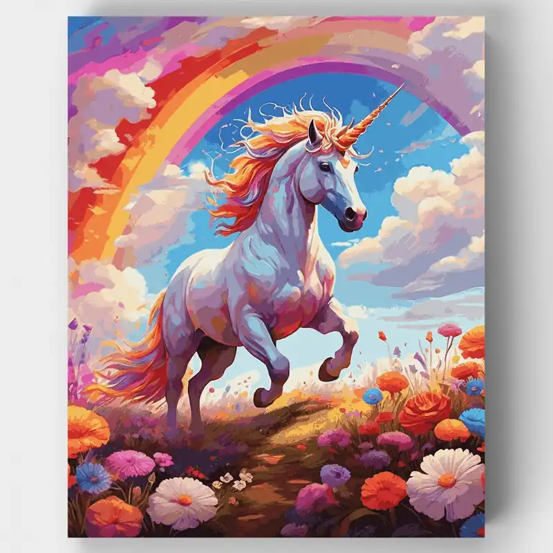 Sueños de Unicornio Arcoíris - Kit de pintar por números - Lienzo Enrollado / 24 Colores Entrega Rápida