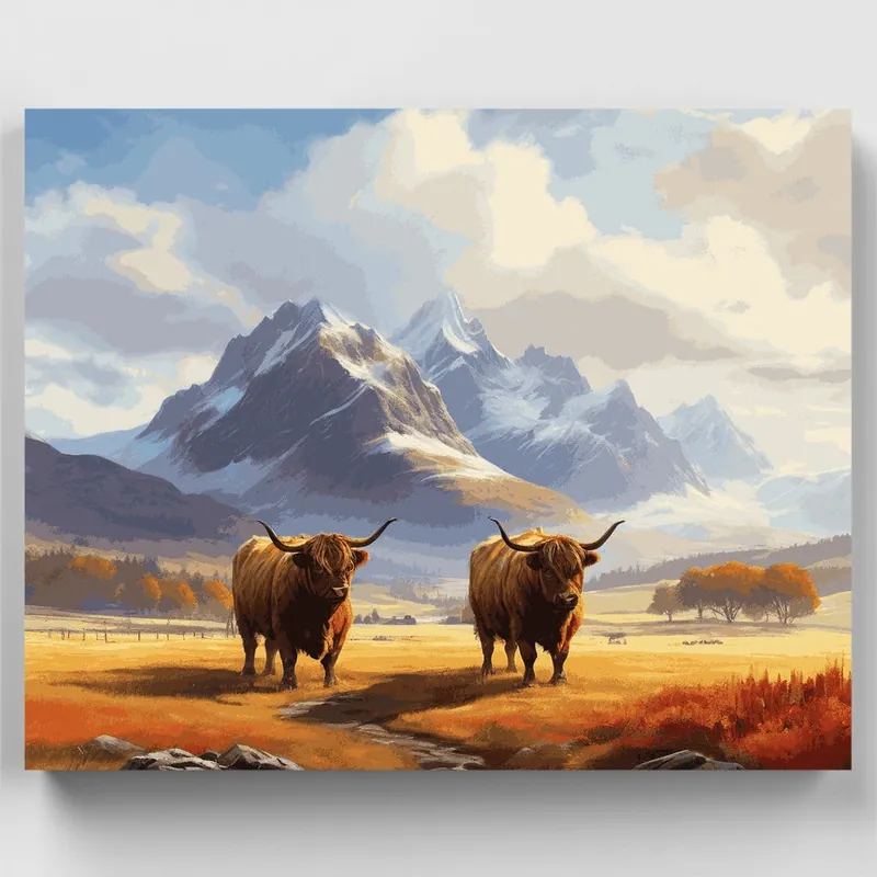 Alta Calidad Refugio de Ganado de las Tierras Altas - Kit de pintar por números - Lienzo Enrollado / 24 Colores