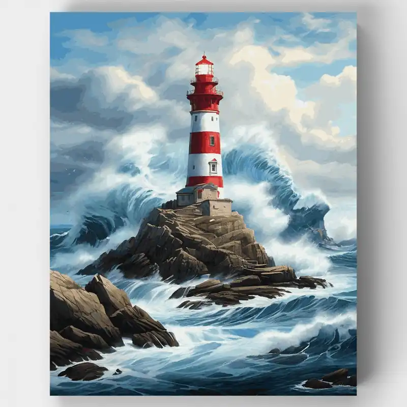 Faro en la Tormenta - Kit de pintar por números - Lienzo Enrollado / 24 Colores Barato