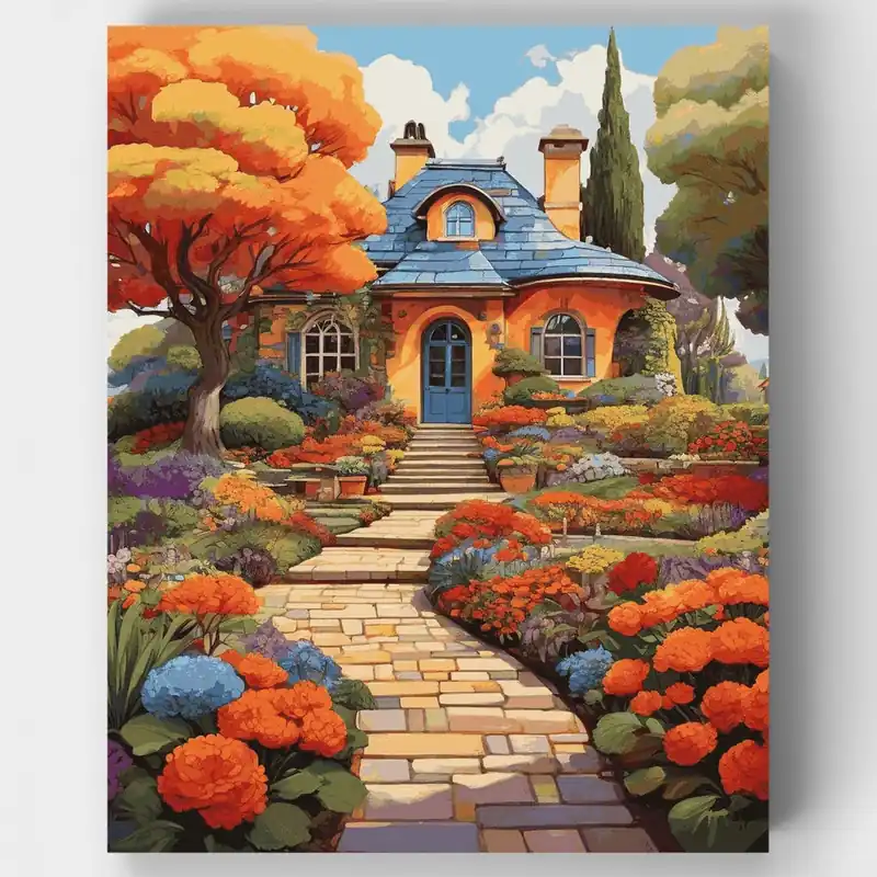 Cabaña de Otoño - Kit de pintar por números - Lienzo Enrollado / 24 Colores Más Vendido