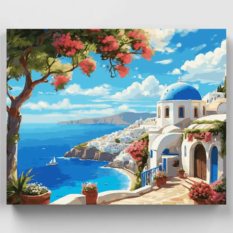 Precio De Oferta Sueño de Santorini - Kit de pintar por números - Lienzo Enrollado / 24 Colores