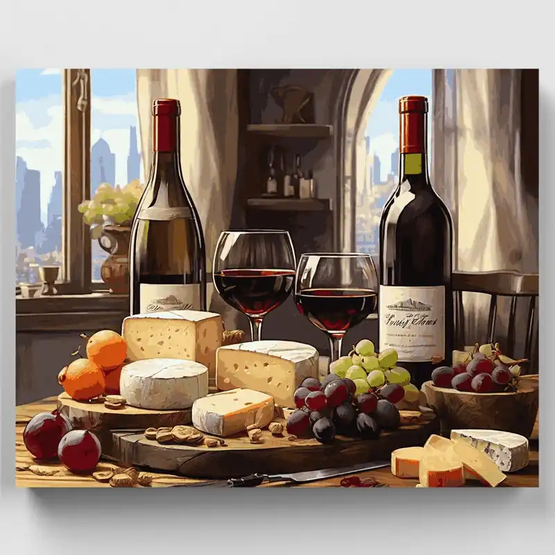 Oferta Limitada Delicia de Vino y Queso - Kit de pintar por números - Lienzo Enrollado / 24 Colores