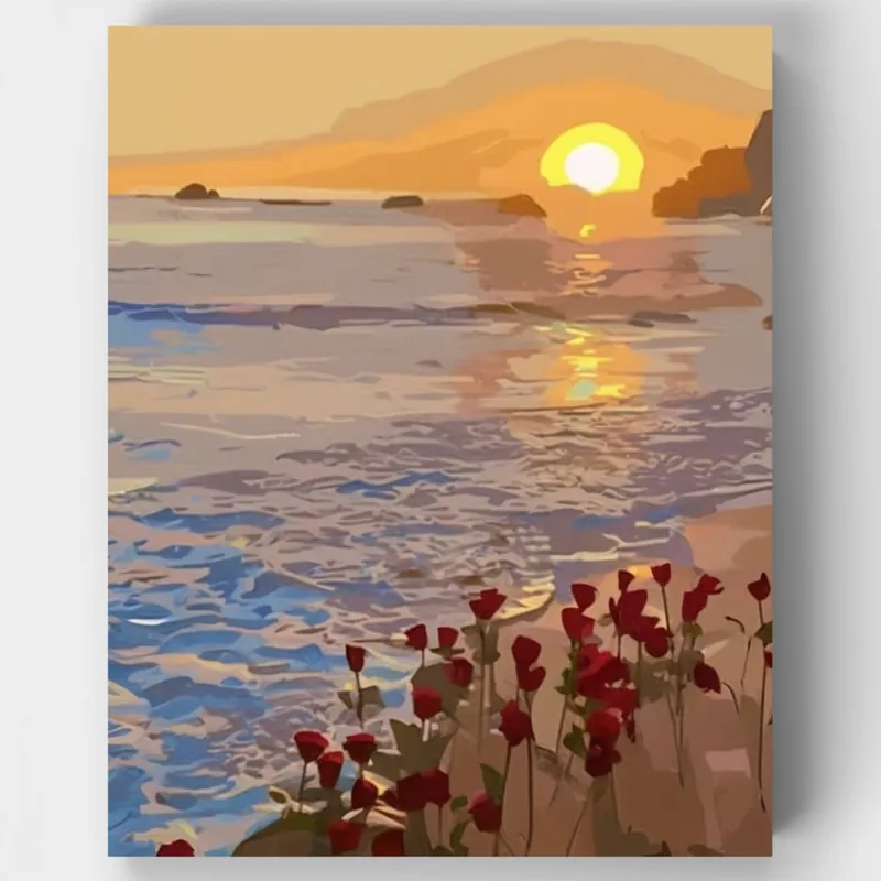 Última Oportunidad Floración de Atardecer Rosa - Kit de pintar por números - Lienzo Enrollado / 24 Colores