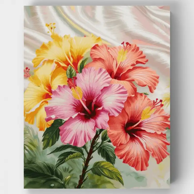 Kit de pintar por números Hibisco Hiperrealista - Lienzo Enrollado / 24 Colores Nuevo Modelo