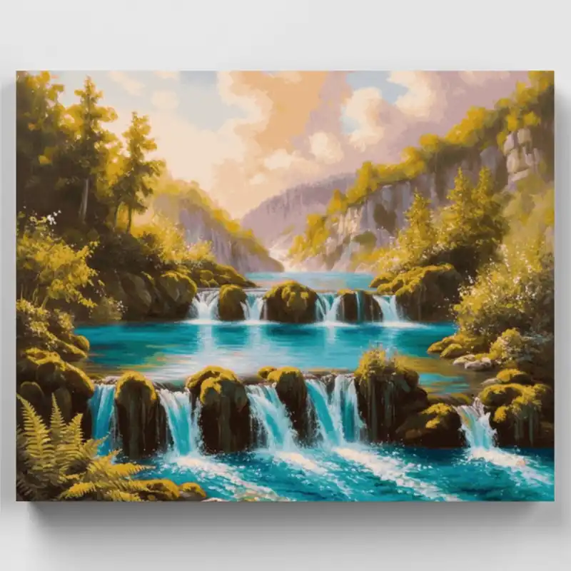 Lagos de Plitvice - Kit de pintar por números - Lienzo Enrollado / 24 Colores Precio De Fábrica