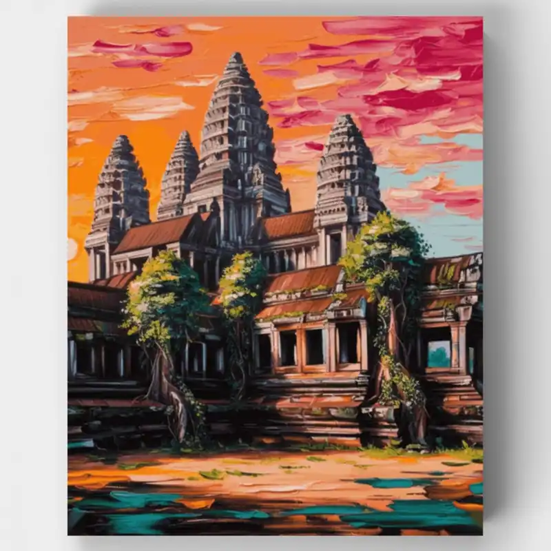 Angkor Wat - Kit de pintar por números - Lienzo Enrollado / 24 Colores Precio Bajo