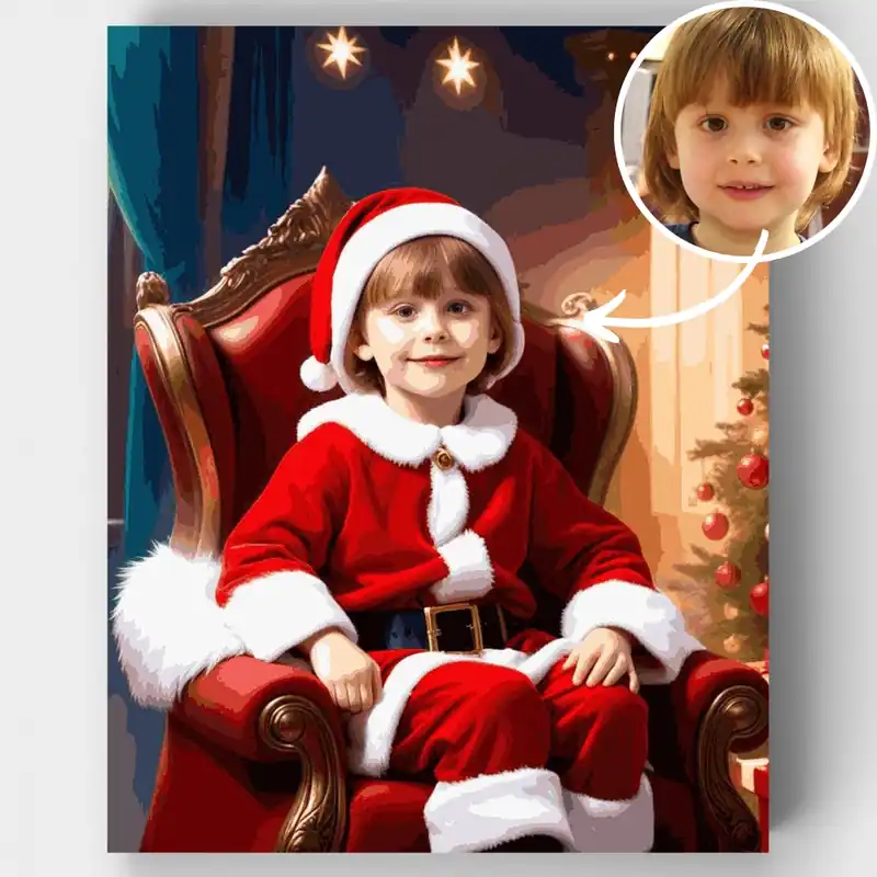 La Alegría Navideña del Pequeño Santa - Kit de pintar por números - Lienzo Enrollado / 24 Colores De Moda