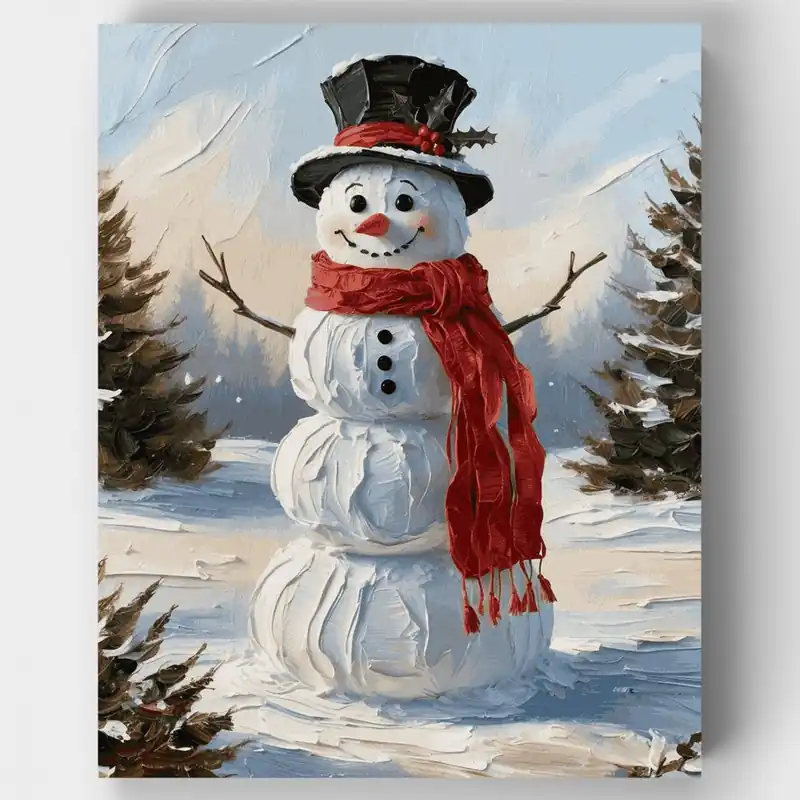 Popular Muñeco de Nieve Alegre - Kit de pintar por números - Lienzo Enrollado / 24 Colores