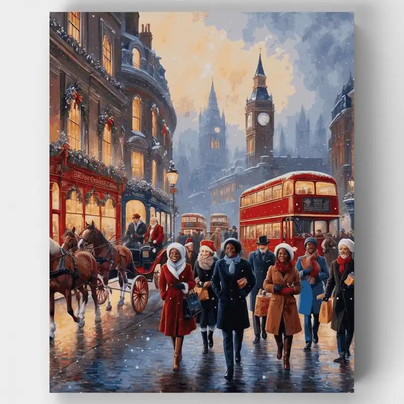 Barato Navidad en Londres - Kit de pintar por números - Lienzo Enrollado / 24 Colores