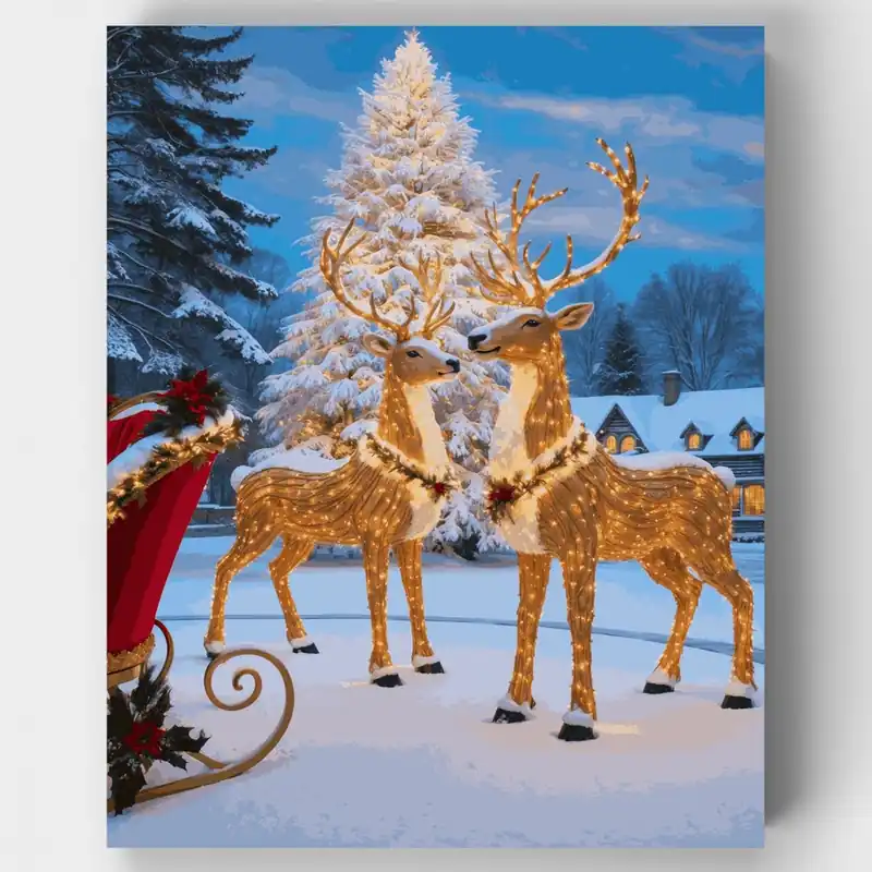 Tendencia Reno Mágico de Navidad - Kit de pintar por números - Lienzo Enrollado / 24 Colores