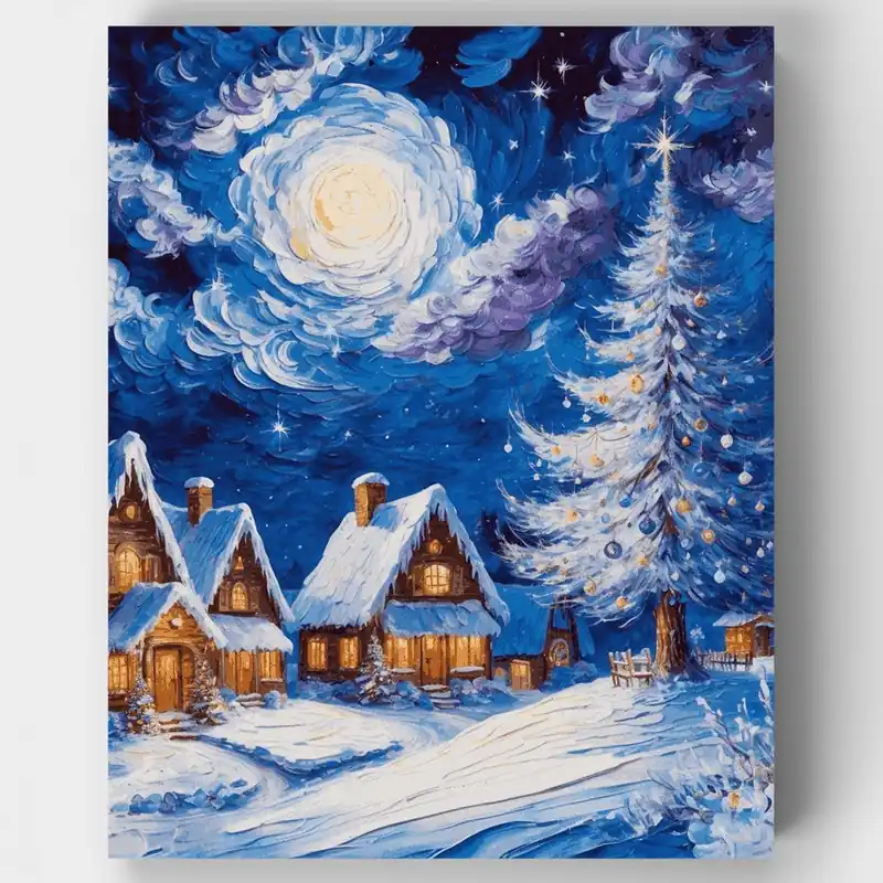 Noche de Invierno Encantada - Kit de pintar por números - Lienzo Enrollado / 24 Colores Entrega Rápida