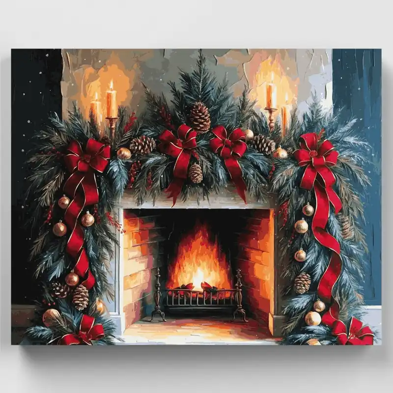 Chimenea Navideña Acogedora - Kit de pintar por números - Lienzo Enrollado / 24 Colores Imprescindible (Must-Have)