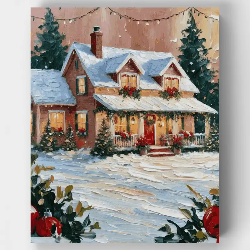 Favorito De Clientes Casa de Navidad Acogedora - Kit de pintar por números - Lienzo Enrollado / 24 Colores