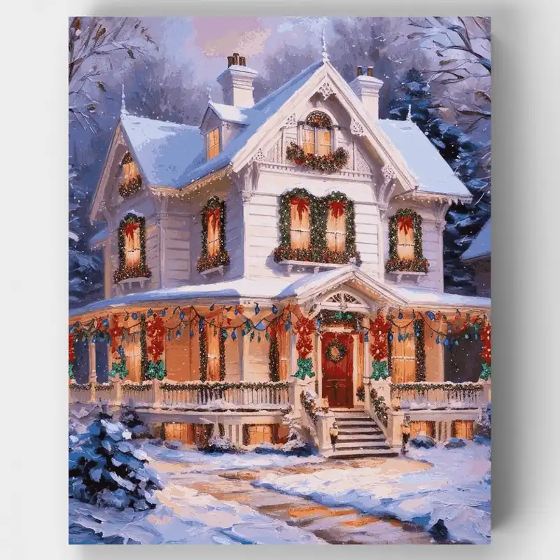 Casa Navideña Victoriana - Kit de pintar por números - Lienzo Enrollado / 24 Colores Tendencia