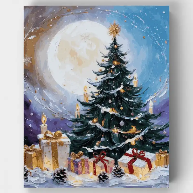 Solo Por Tiempo Limitado Magia Navideña a la Luz de la Luna - Kit de pintar por números - Lienzo Enrollado / 24 Colores
