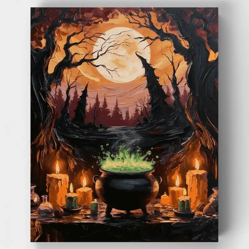 Brebaje de Brujas Bajo la Luz de la Luna - Kit de pintar por números - Lienzo Enrollado / 24 Colores Venta Final