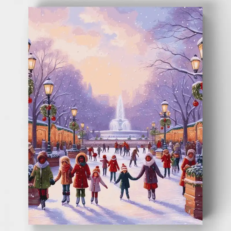 Kit de pintar por números Patinaje sobre Hielo en el País de las Maravillas Navideño - Lienzo Enrollado / 24 Colores Nuevo Modelo