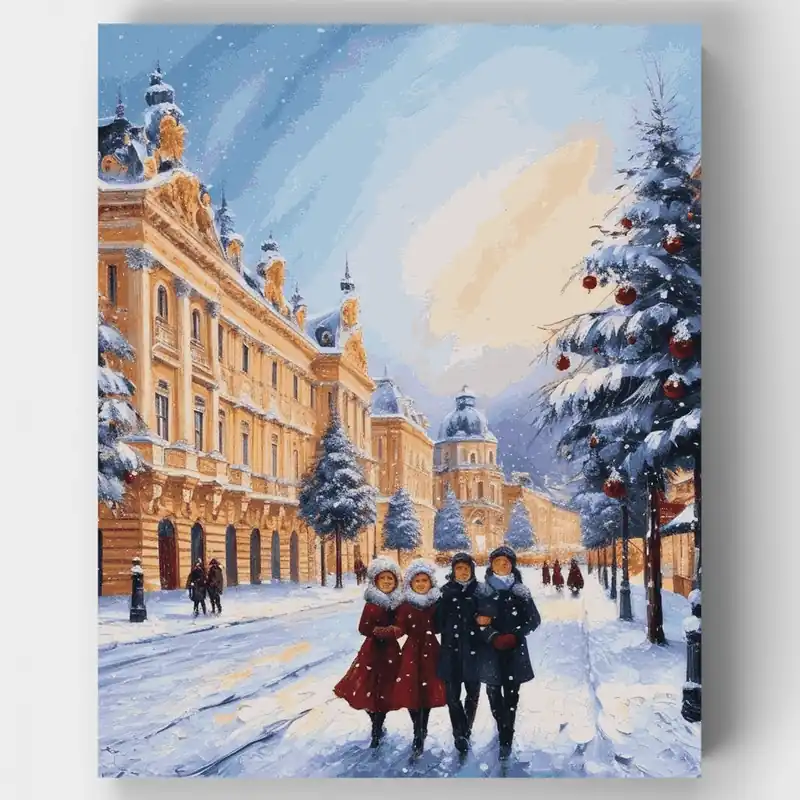 Maravilla Invernal en el Pueblo Antiguo - Kit de pintar por números - Lienzo Enrollado / 24 Colores Oferta Especial