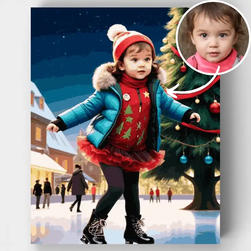 Solo Por Tiempo Limitado Patinador de Pueblo Navideño - Kit de pintar por números - Lienzo Enrollado / 24 Colores