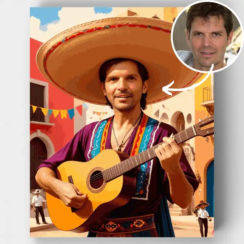 Fiesta Mexicana de Mariachis - Kit de pintar por números - Lienzo Enrollado / 24 Colores Envío Gratis