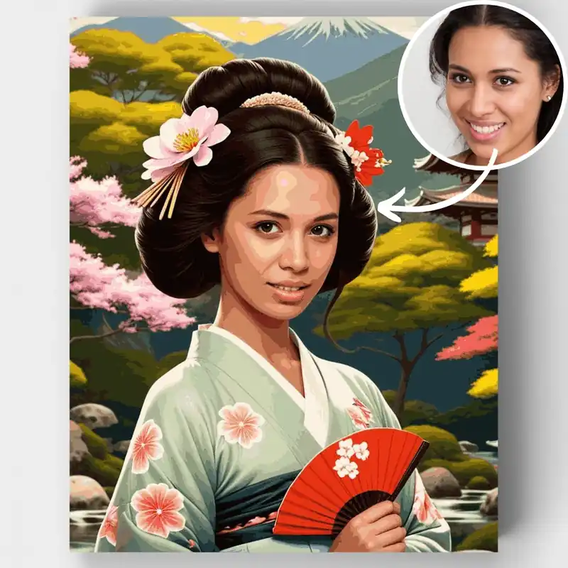 Geisha en Jardín Japonés - Kit de pintar por números - Lienzo Enrollado / 24 Colores Pedido Al Por Mayor