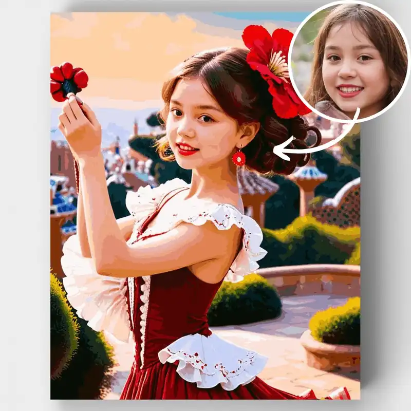 Bailarina de Flamenco Española en Barcelona - Kit de pintar por números - Lienzo Enrollado / 24 Colores Popular