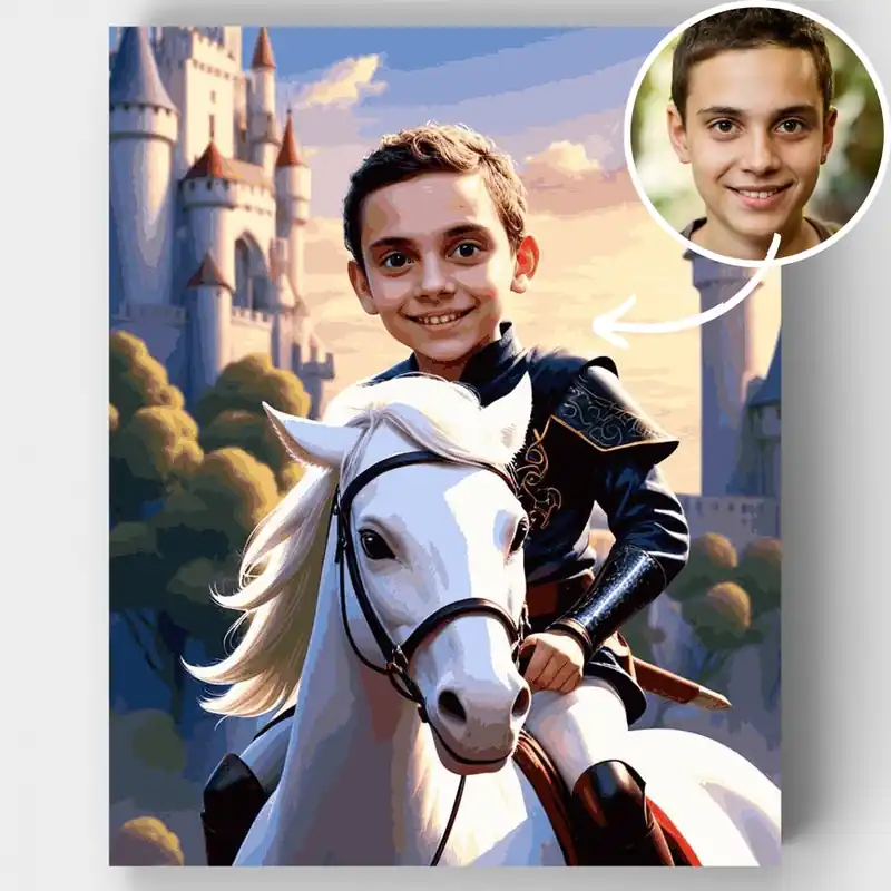 Caballero en Castillo de Fantasía - Kit de pintar por números - Lienzo Enrollado / 24 Colores Artesanal