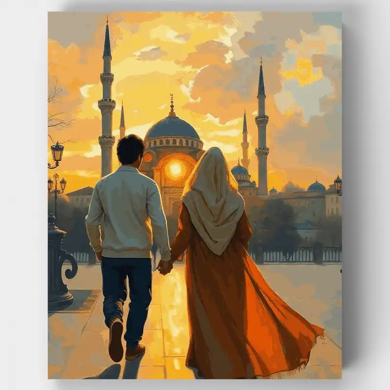 Atardecer en la Mezquita - Kit de pintar por números - Lienzo Enrollado / 24 Colores Envío Inmediato