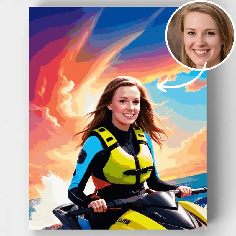 Aventura en Jet Ski - Kit de pintar por números - Lienzo Enrollado / 24 Colores Oferta De Temporada