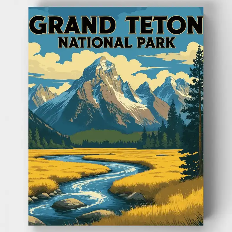 Precio Rebajado Majestuosa Naturaleza Salvaje de Grand Teton - Kit de pintar por números - Lienzo Enrollado / 24 Colores