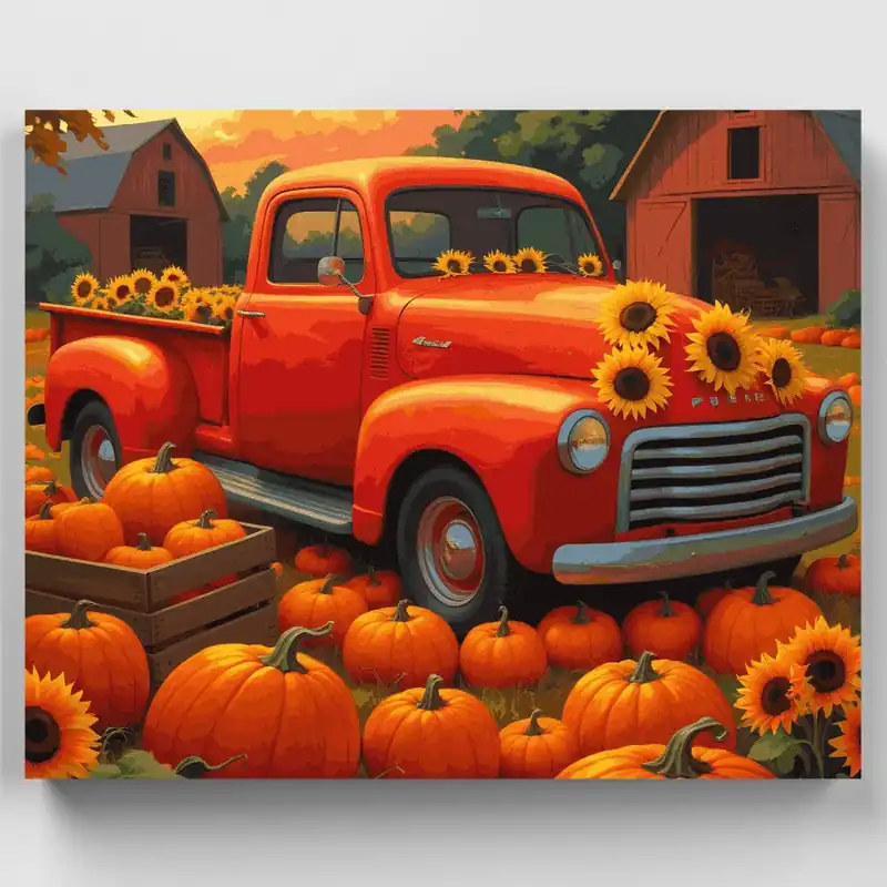 Camión de Cosecha de Otoño - Kit de pintar por números - Lienzo Enrollado / 24 Colores Más Vendido