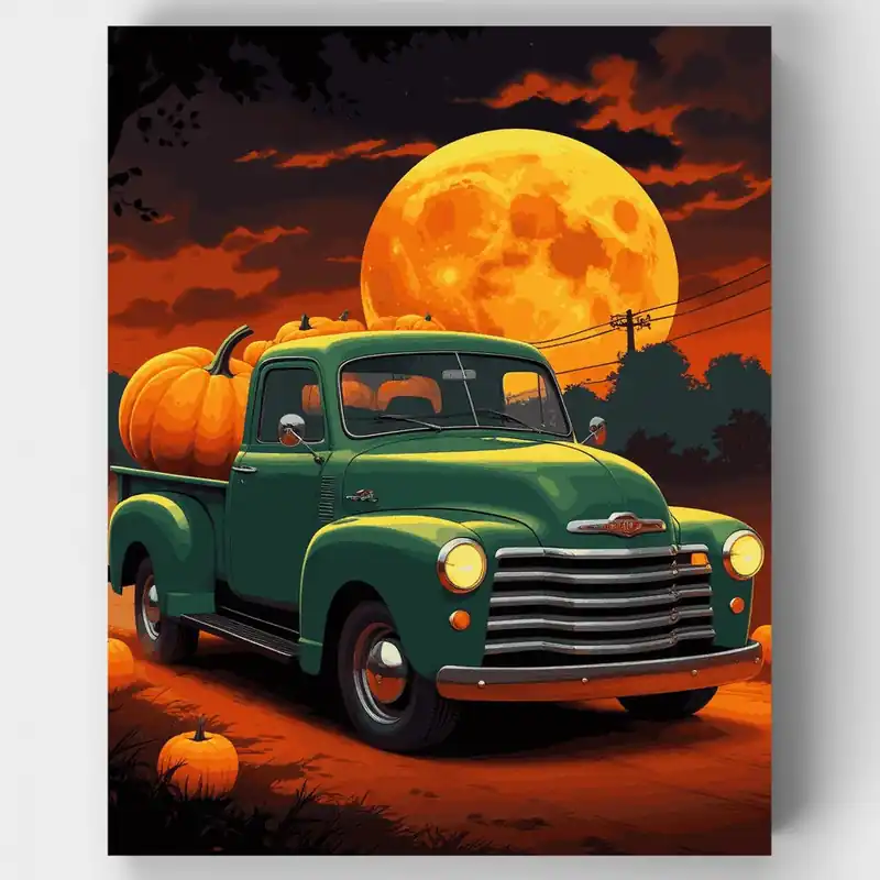 De Moda Kit de pintar por números Camión Vintage Luna de Cosecha - Lienzo Enrollado / 24 Colores