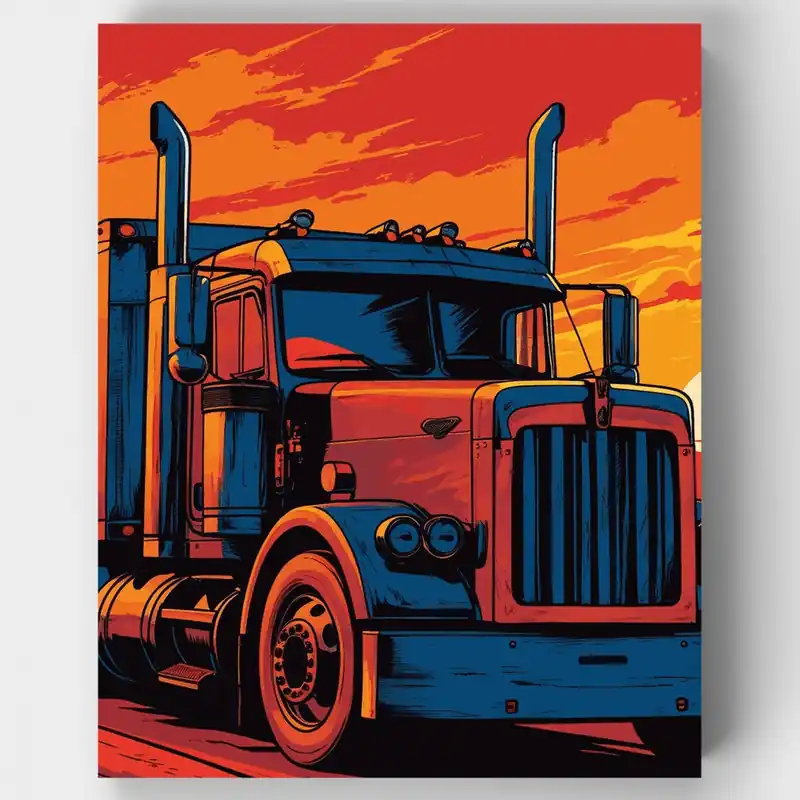 Profesional Camionero del Atardecer - Kit de pintar por números - Lienzo Enrollado / 24 Colores