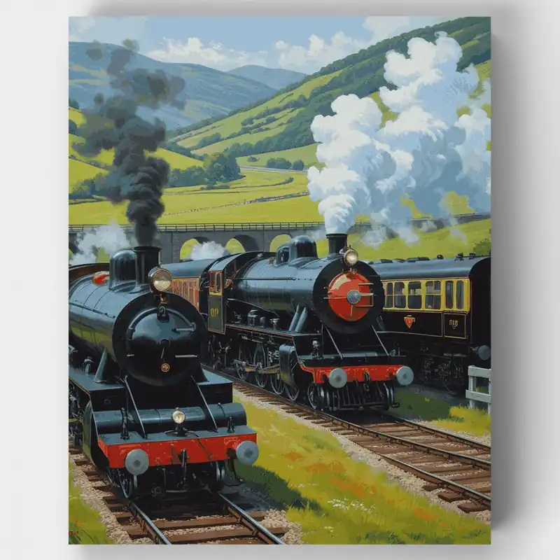 Locomotoras de Vapor en el Valle - Kit de pintar por números - Lienzo Enrollado / 24 Colores Popular