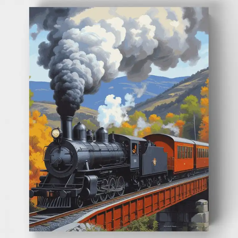 Tren de Vapor de Otoño - Kit de pintar por números - Lienzo Enrollado / 24 Colores A Buen Precio
