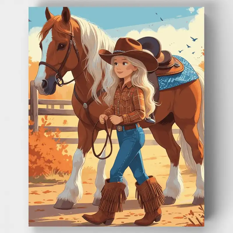 Vaquera del Rancho de Otoño - Kit de pintar por números - Lienzo Enrollado / 24 Colores Ocasión Especial