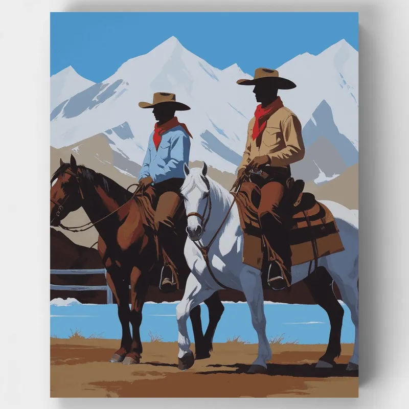Vaqueros en las Montañas - Kit de pintar por números - Lienzo Enrollado / 24 Colores Precio De Fábrica