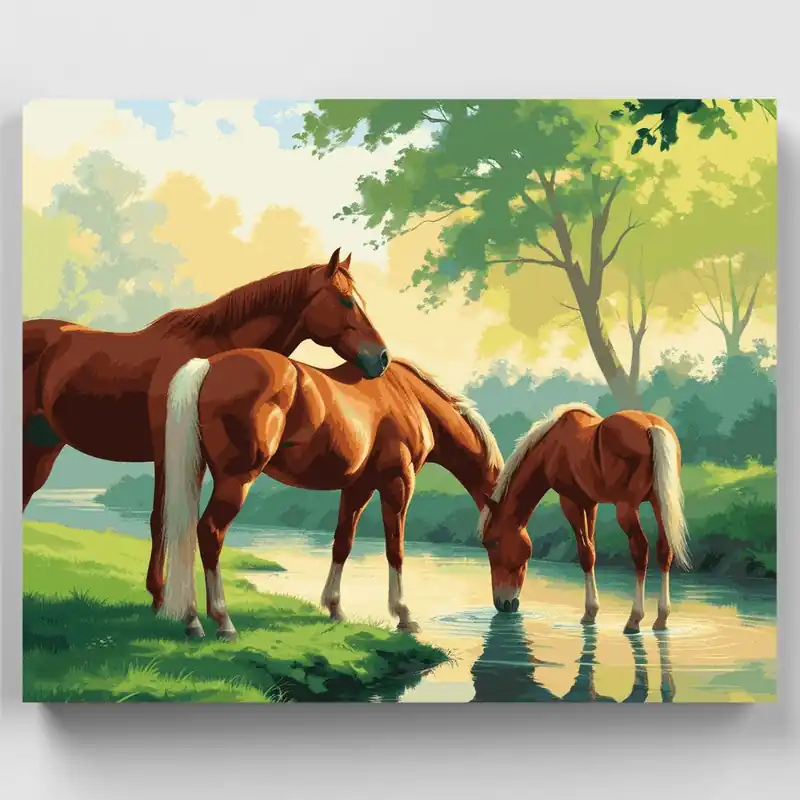 Caballos junto al río - Kit de pintar por números - Lienzo Enrollado / 24 Colores Oferta Flash