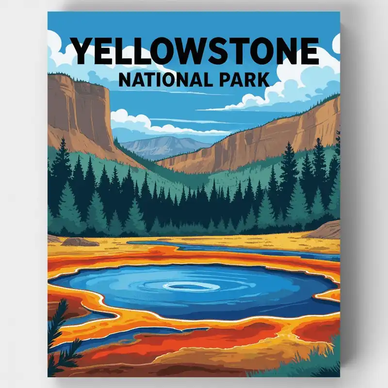 Tendencia Yellowstone Grand Prismatic Spring - Kit de pintar por números - Lienzo Enrollado / 24 Colores