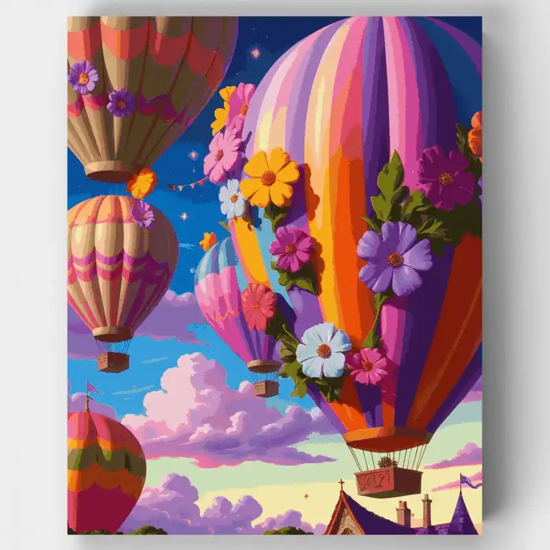 Gran Oferta Globos Aerostáticos de Fantasía Floral - Kit de pintar por números - Lienzo Enrollado / 24 Colores