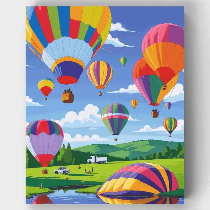 Festival de Globos Aerostáticos - Kit de pintar por números - Lienzo Enrollado / 24 Colores Devolución Gratuita
