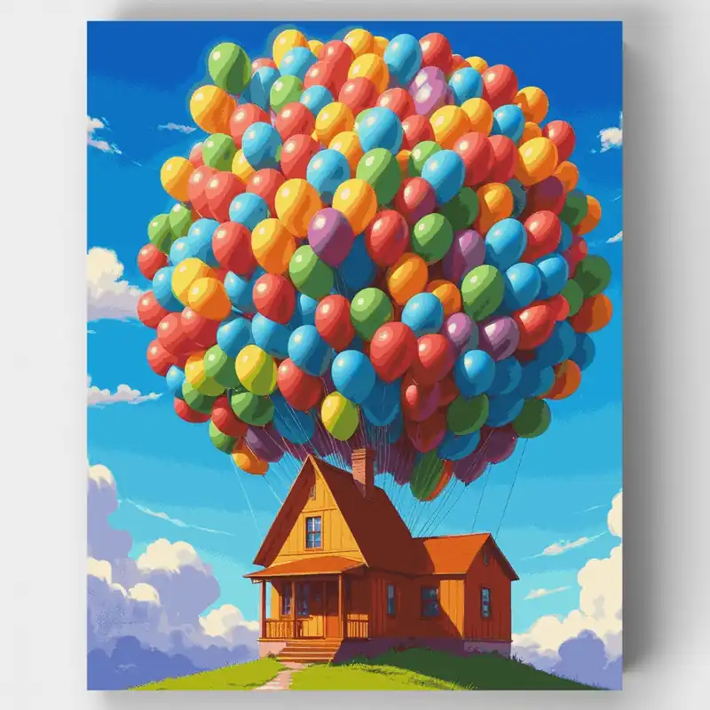 Casa Voladora con Globos - Kit de pintar por números - Lienzo Enrollado / 24 Colores Oferta Flash