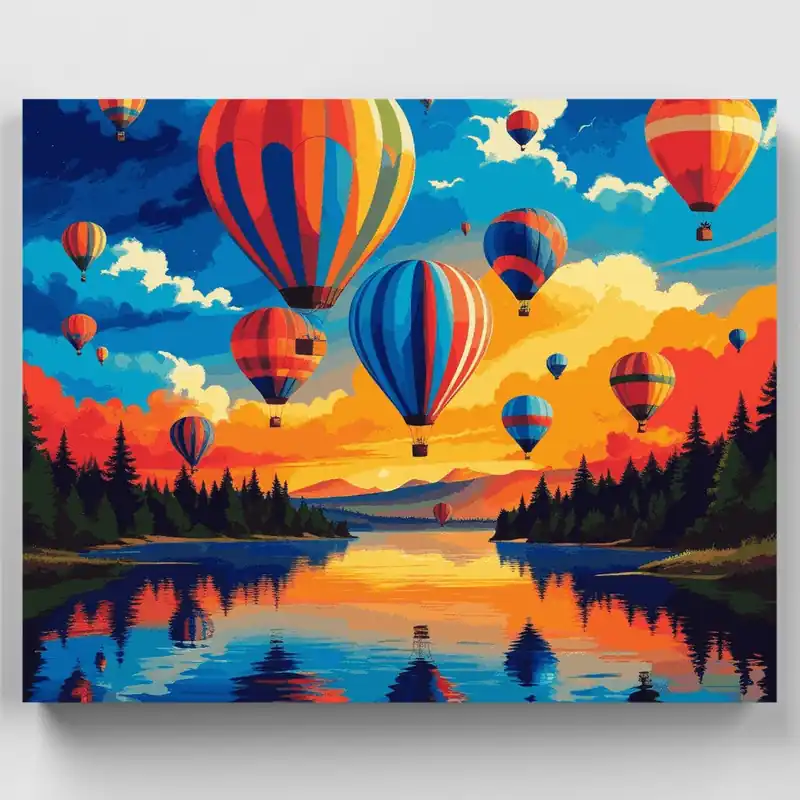 Globos Aerostáticos en Lago de Montaña - Kit de pintar por números - Lienzo Enrollado / 24 Colores Precio De Fábrica