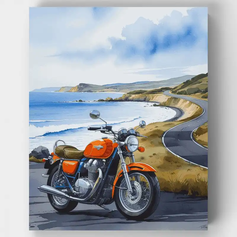Alta Calidad Aventura en Motocicleta Costera - Kit de pintar por números - Lienzo Enrollado / 24 Colores