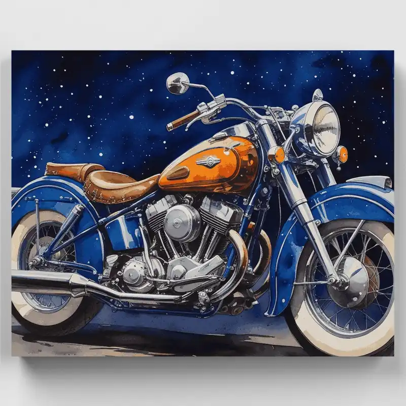 Garantía De Devolución De Dinero Motocicleta Clásica Bajo las Estrellas - Kit de pintar por números - Lienzo Enrollado / 24 Colores