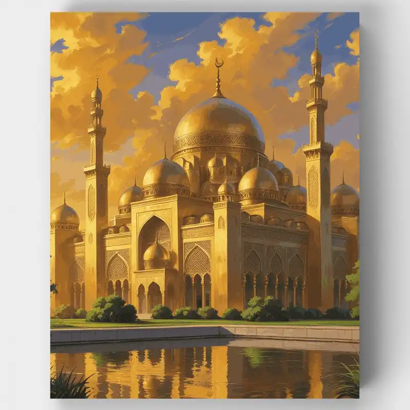 Precio De Fábrica Mezquita Dorada al Atardecer - Kit de pintar por números - Lienzo Enrollado / 24 Colores